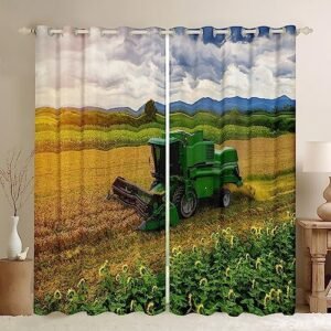 Tractor Darkening Drapes (2 Panels, 42 x 84 Inch) Farmland Curtains for Bedroom Living Room Kids Decor Western Farm Tractor 30%-50% Blackout Curtains Vehicle Window Treatments Machinery Truck