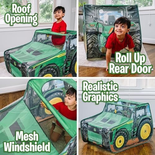 John Deere Pop Up Tent – Tractor Playhouse for Kids | Removable Key Fob with Tractor and Farm Sounds | Vehicle Toys for Toddlers - Sunny Days Entertainment - Image 2