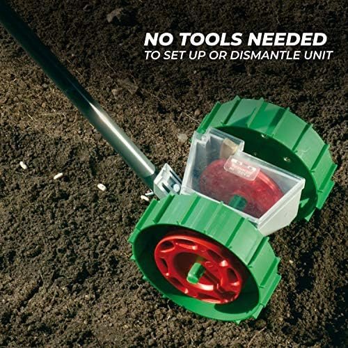 Super Seeder - Ergonomic Seed Planter Tool - Garden Seeder - Hand Seed Spreader with 5 Seed Disk Suitable for All Vegetables and Different Seed Sizes - Green/Red - Image 7