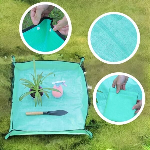 Plant Repotting Mat for Indoor Plants,39.4" X 39.4" Waterproof Plant Potting Foldable Garden Mat,with Gardening Gloves and 15 Pieces Pot Hole Mesh Pads - Image 3