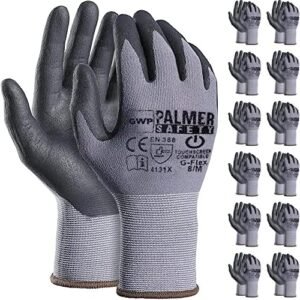 ATERET Work Gloves 12 Pairs Micro-Foam Nitrile Coated Safety Gloves, Seamless Knit Nylon Gloves Home Improvement General Use