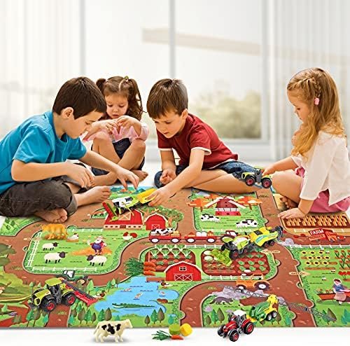 Oriate Farm Tractor Toys Vehicle with Farm Animals & Activity Play Mat, 38 Piece Educational Realistic Kid's DIY Farm Diecast Set, Including Sprayer, Harvester, Cow, Horse for Children's Birthday Gift - Image 6