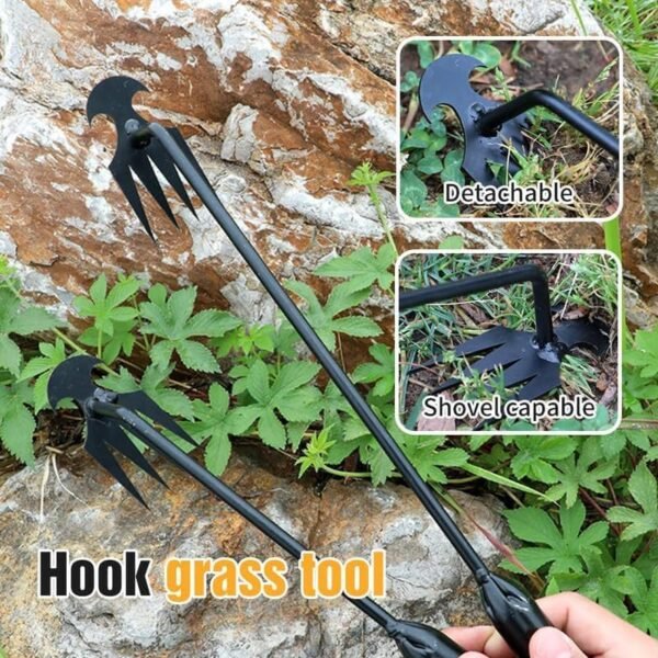 Garden Weed Puller Tool, 4 Teeth Weeding Artifact Uprooting Weeding Tool with Handle Multifunctional Weeders Tool (10.6 in, Black) - Image 3