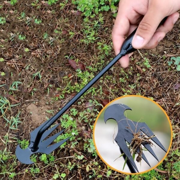Garden Weed Puller Tool, 4 Teeth Weeding Artifact Uprooting Weeding Tool with Handle Multifunctional Weeders Tool (10.6 in, Black) - Image 6