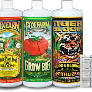 FoxFarm Liquid Nutrient Trio Soil Formula: Big Bloom, Grow Big, Tiger Bloom (Pack of 3-32 oz Bottles) + Twin Canaries Chart
