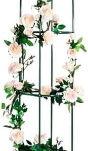 Tower Obelisk Garden Trellis 100% Metal 6.3 Feet Tall Plant Support for Climbing Vines and Flowers Stands,Black Green Lightweight Plant Tower