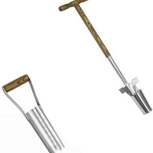 Long Handled Bulb Planter Tool, 6 Inches Depth Mark Hand Bulb Planter, Non-Bending Stainless Steel Bulb Planter Digger, Garden Bulb Transplanter with Comfortable Grip Wooden Handle for Tulip