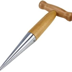 1 Pack Hand Dibber Sow Dibbler Chrome Coated Head with Wooden Handle Seed Planter Tool for Planting Seeds & Bulbs