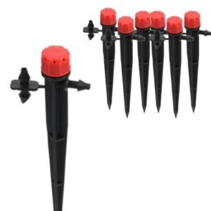 Drip Emitters for 1/4 Inch (4-7mm) Drip Irrigation Tubing, Adjustable 360 Degree Water Flow Drippers on 5 Inch Arrow Stake, Garden Irrigation Drippers for Watering System 50 Pcs