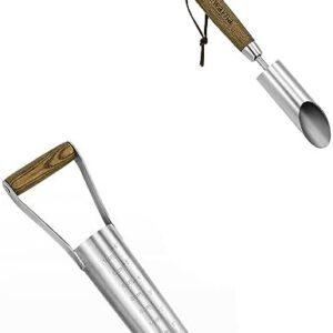 Small Bulb Planter Tool, 6 Inches Depth Mark Hand Bulb Planter, Non-Bending Stainless Steel Bulb Planter Digger, Garden Bulb Transplanter with Comfortable Grip Wooden Handle for Tulip