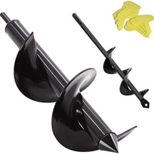 Auger Drill Bit for Planting - 4 x 12inch &1.6 x 9 inch Set - Garden Auger for Holes, Bulb Planter Auger for Cordless Drill - 3/8 Inch Hex Drive Drill