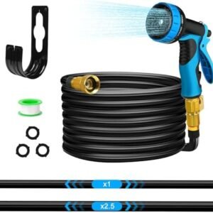 Garden Hose 25ft, No-Kink Flexible Water Hose, Expandable Garden Hose with Nozzles for Yard, Portable Storage Heavy-duty Water Pipe Black