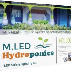 Miracle LED Hydroponics LED Indoor Grow Light Kit - Includes 4 Multi-Plant Blue Spectrum 150W Replacement Grow Light Bulbs & 1 4-Socket Corded Fixture with SproutMatic Timer