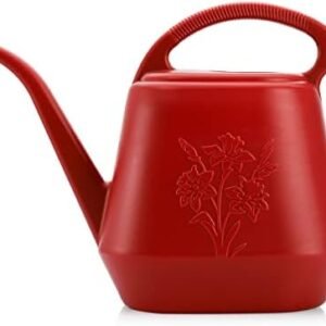 Fasmov 1-Gallon Plastic Watering Can with Comfortable Handle, Garden Watering Cans Long Spout for Indoor Outdoor Watering Plants, Burnt Red