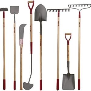 14-Gauge Garden Tools Shovels Spades Heavy Duty Shovel Rake Hoe Set Forged Scraper Bush Hook with Long Ash Handle for Landscape Professional-Grade 8 Pieces Yard Tools