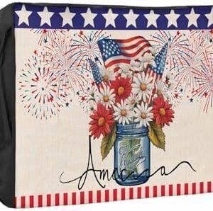 4th of July Outdoor TV Cover 32 Inch American Flag Patriotic TV Enclosure Independence Day Memorial Flower Fireworks TV Covers for Outside TV Display Screen Protector with Remote Control Pocket