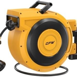 GOFORWILD Retractable Garden Hose Reel, 1/2 Inch x 118 ft Wall Mounted Water Hose Reel with L-shaped and Straight Hose Nozzles, Slow Rewind System, Any Length Lock, 180°Swivel Bracket