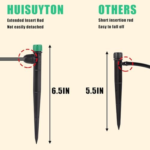 50Pcs 6.5" Drip Irrigation Emitters with Stake for 1/4" Drip Irrigation Tubing Easy Install Adjustable 360 Degree Water Flow Drippers with Lock Barbed for Garden Patio Lawn(50Pcs Drippers) - Image 5