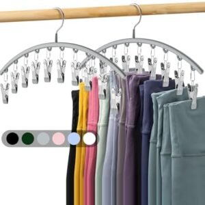 Legging Organizer for Closet, Metal Yoga Pants Hanger w/Rubber Coated 2 Pack w/10 Clips Hold 20 Leggings, Hangers Space Saving Hanging Closet Organizer for Closet Organizers and Storage-Grey