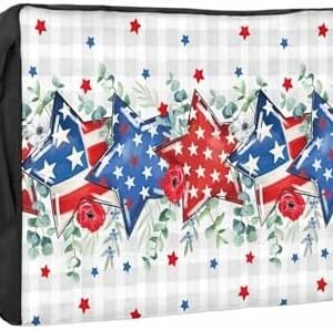 4th of July Outdoor TV Cover 32 Inch Patriotic Star American Flag TV Enclosure Eucalyptus Leaves Buffalo Plaid TV Covers for Outside TV Display Screen Protector with Remote Control Pocket