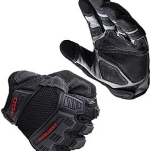 Heavy Duty Synthetic Leather Impact Work Gloves Men, Mechanic Gloves, Sensitive Touch Screen Flexible Grip Gloves for Work