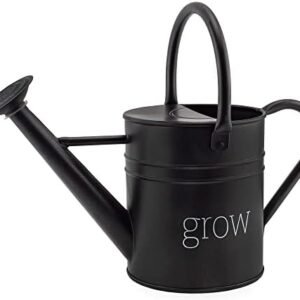 AuldHome Farmhouse Enamel Watering Can (Black); Rustic Metal Watering Pitcher for Home Decor and Gardening
