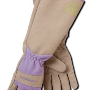 MAGID Extra-Long Thornproof Pruning and Gardening Gloves for Men, 1 Pair, Size 7/S with Forearm Protection, Tan & Purple