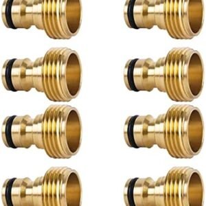 Garden Hose Quick Connector Male Hose End Adapters Solid Brass 3/4 inch GHT Thread Water Hose Fitting Repair Replacement, Male Only, Pack of 8