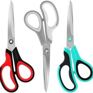 Scissors, Huhuhero 8.7" Multipurpose Scissors Heavy Duty, Titanium Sharp Scissors for Office Home Sewing High School Students, Comfort Grip Handles Scissors Multipack Set of 3, Art Craft Supplies