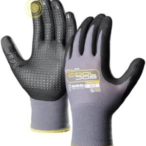 COOLJOB Safety Work Gloves Nitrile Coated - 3/6/12 Pairs, 15 Gauge Seamless Knit Nylon Glove with Grip Dots for men women