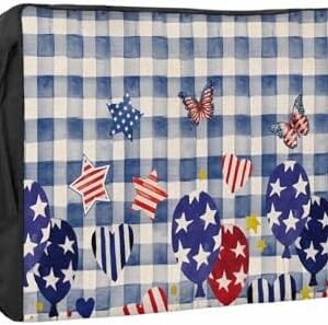 4th of July Outdoor TV Cover 32 Inch Star Butterfly Patriotic Stripes TV Enclosure Balloon Buffalo Plaid Blue TV Covers for Outside TV Display Screen Protector with Remote Control Pocket