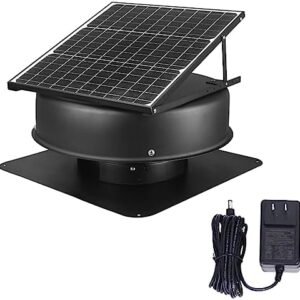 Solar Attic Fan, 35 W 14", 1200 CFM Large Air Flow Solar Roof Vent Fan, Low Noise and Weatherproof with 110V Smart Adapter, Ideal for Home, Greenhouse, Garage, Shop, RV, Workshop etc.