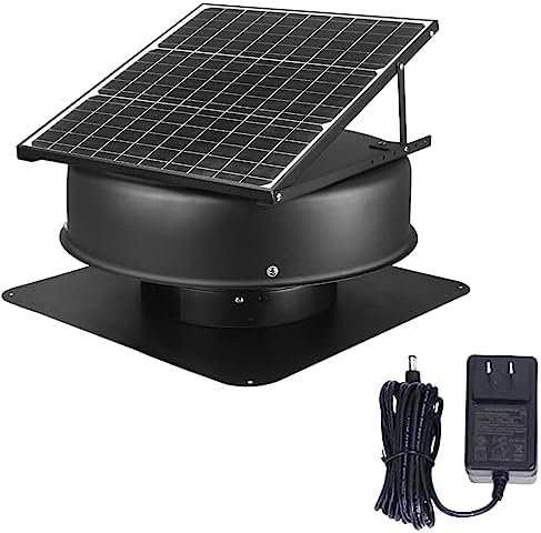 Solar Attic Fan, 35 W 14", 1200 CFM Large Air Flow Solar Roof Vent Fan, Low Noise and Weatherproof with 110V Smart Adapter, Ideal for Home, Greenhouse, Garage, Shop, RV, Workshop etc.