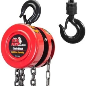 BIG RED TR9010-3 Torin Manual Hand Chain Hoist with 2 Heavy Duty Hooks for Warehouse Automotive Machinery, 1 Ton (2,000lb) Capacity, Red