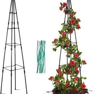 GROWNEER 63 Inches Garden Obelisk Trellis for Climbing Plants Outdoor, Plant Trellis for Potted Plants Indoor, 4-Tier Plant Support with 20 Pcs Cable Ties, Vines & Flowers, Tomato Cage Tower, Black