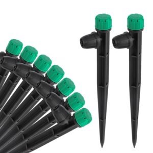 50Pcs 6.5" Drip Irrigation Emitters with Stake for 1/4" Drip Irrigation Tubing Easy Install Adjustable 360 Degree Water Flow Drippers with Lock Barbed for Garden Patio Lawn(50Pcs Drippers)