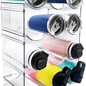 4 Pack Water Bottle Organizer, Stackable Kitchen Pantry Organization and Storage Shelf, Plastic Bottle Holder for Fridge Kitchen Cabinet Organizer and Storage, Tumbler Mug Cup Organizer