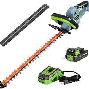 WORKPRO 20V Cordless Hedge Trimmer, 20" Dual Action Blades Electric Gardening Trimmer, 2.0Ah Battery 1 Hour Quick Charger Included, Great Garden Gifts