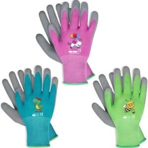 Ages 5-7 Kids Gardening Gloves,Yard Work Gloves for Toddlers, Youth, Girls, Boys, Childrens, Soft Safety Rubber Gloves (XXS Age 5-7, 3 Pairs Green, Blue&Pink)