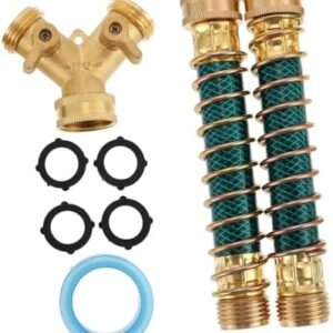 Kisangel 1 Set Water Pipe Connector Outside Water Spigot Brass Fittings Outdoor Faucet Garden Hose Extension Adapter Garden Tap Splitter Garden Hose Manifold Y Valve Copper Spring Protector
