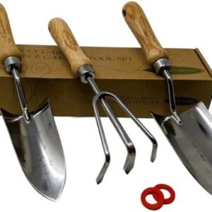 Classic 3-Piece Garden Tool Set - Durable Stainless Steel with Wood Handles. Trowel, Rake & Transplanter for Easy Digging, Weeding & Planting - by Truly Garden