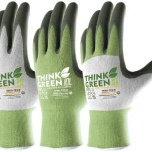 COOLJOB 3 Pairs Gardening Gloves for Women and Men, Recycled Polyester Garden Gloves with Rubber Coated, Non-slip Working Gloves for Outdoor Indoor Workers, Green & White, Large Size