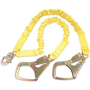 3M DBI/SALA,ShockWave 2 1244448 Shock Absorbing Lanyard, 6-Foot 100 Percent Tie-Off With Elastic Web And Snap Hook At Center, Saflok-Max Steel Rebar Hooks At Leg Ends, Yellow