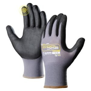 COOLJOB Touchscreen Safety Work Gloves for Men with Grip, MicroFoam Nitrile Coated Warehouse Automotive Gloves for Women, Ultra-thin Seamless Knit Nylon for Sweaty Hands, 3 Pairs Gray, Medium M
