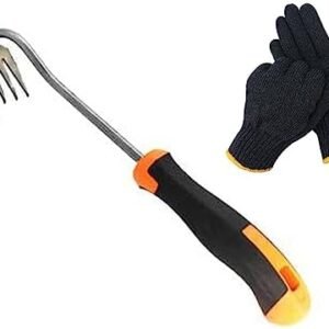 Weeding Tool,Weed Puller with Handle Manual Hand Weeder Tool 4 Teeth Dual Purpose Weeder High Strength Garden Weed Removal Tool for Garden Yard Farm (Rubber Handle)
