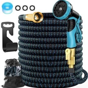Water Hose 100ft, 10 Function Spray Nozzle, Garden Hose 100 feet, Crafted with 3/4" Solid Brass Fittings, Durable 5 Layers Latex Core Lightweight Hose, 3750D Extra-strength Fabric