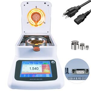 120gx0.001g Halogen Heating Lab Moisture Analyzer for Rapid Moisture Test 0.01% Readability 180℃ Touch Screen Moisture Balances Compact Design 3 Drying Modes with USB and RS232 Ports 110V
