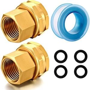 Solid brass Garden Hose Fittings Connectors Adapter Heavy Duty Brass Repair Female to Female Double Female dual water hose connector(3/4" GHT Female to 1/2" NPT Female) 2 Pcs