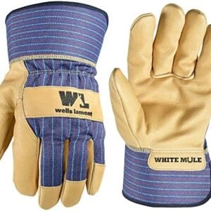 Wells Lamont Heavy Duty Work Gloves with Leather Palm, Medium (Wells Lamont 3300M), Blue/Tan