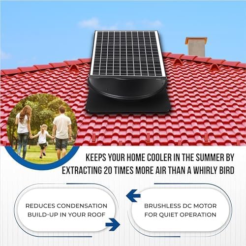 Solar Attic Fan, 35 W 14", 1200 CFM Large Air Flow Solar Roof Vent Fan, Low Noise and Weatherproof with 110V Smart Adapter, Ideal for Home, Greenhouse, Garage, Shop, RV, Workshop etc. - Image 4